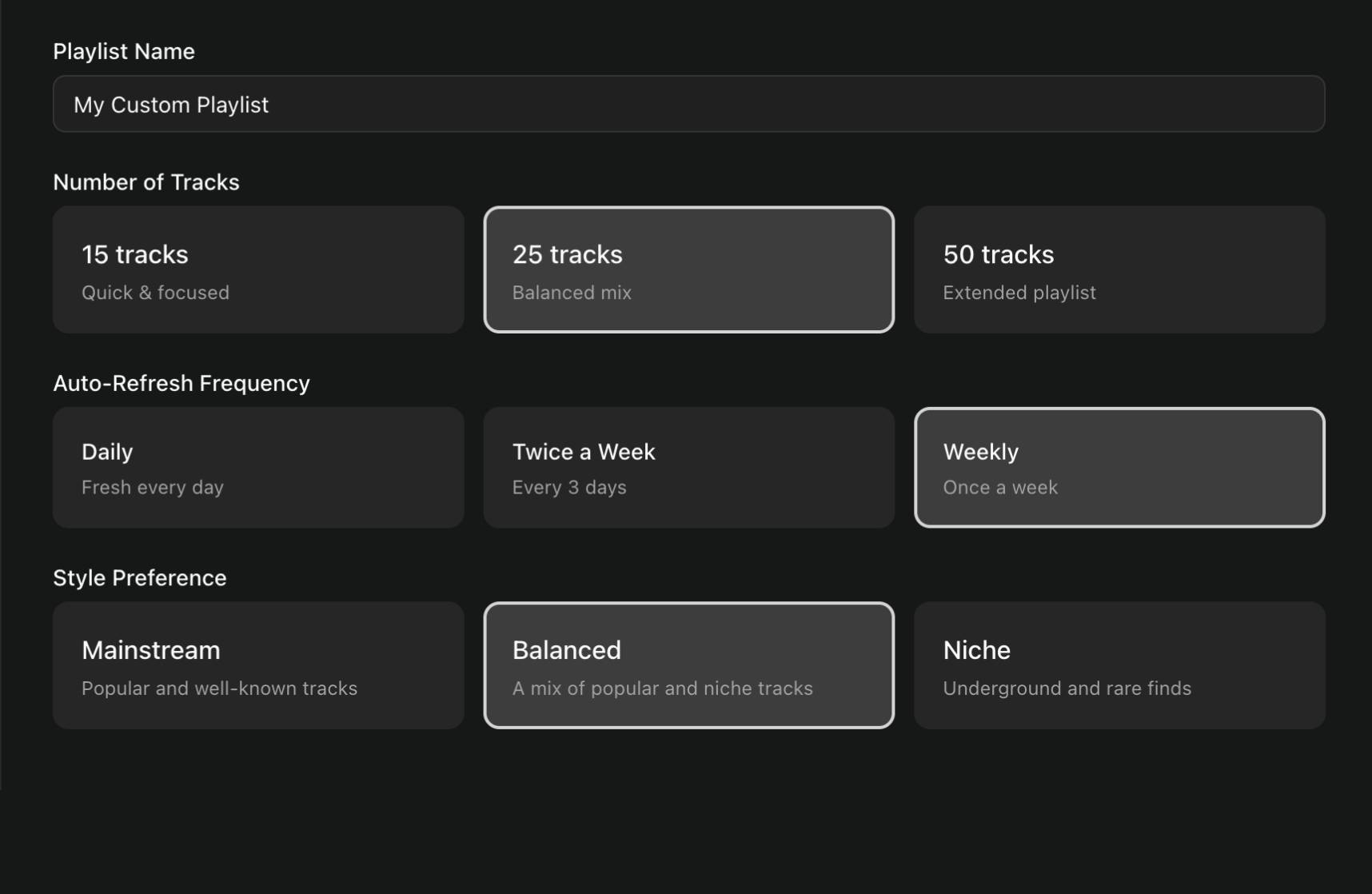 Customize Your Playlist interface